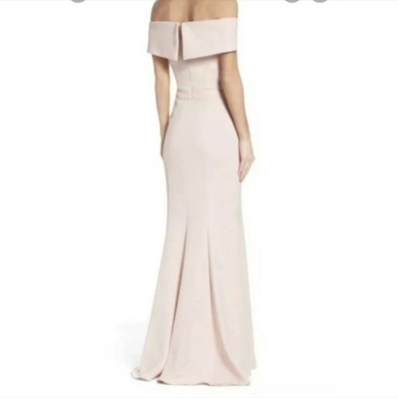 Xscape Off-The-Shoulder Floor Length Blush Gown - Picture 2 of 10